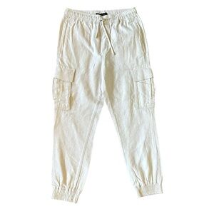 ZARA light tan/ ivory elastic drawstring waist cargo joggers size Small